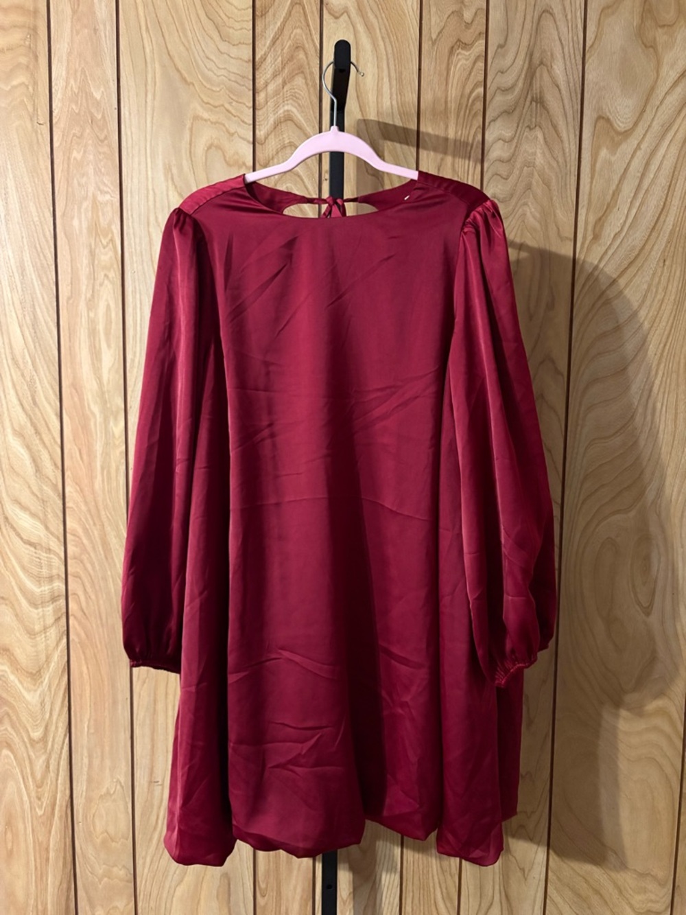 Anniewear Satin Burgundy Mini Dress Puff Sleeve Pockets Size S NWOT